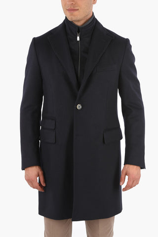ID Notch Lapel Coat with Zip and Buttons Double Closure