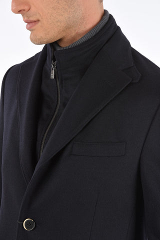 ID Notch Lapel Coat with Zip and Buttons Double Closure
