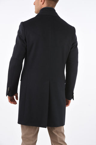 ID Notch Lapel Coat with Zip and Buttons Double Closure