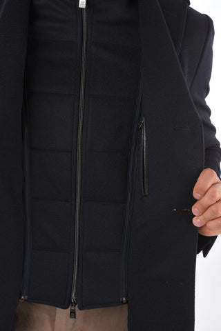 ID Notch Lapel Coat with Zip and Buttons Double Closure