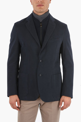 ID Notch Lapel Blazer with Zip and Buttons Double Closure