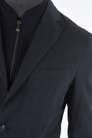 ID Notch Lapel Blazer with Zip and Buttons Double Closure