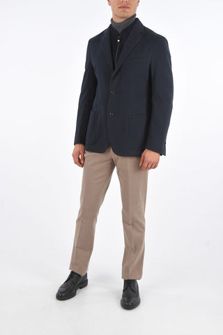 ID Notch Lapel Blazer with Zip and Buttons Double Closure
