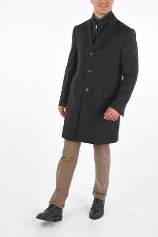 ID Notch Lapel Coat with Zip and Buttons Double Closure