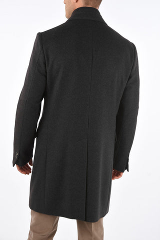 ID Notch Lapel Coat with Zip and Buttons Double Closure