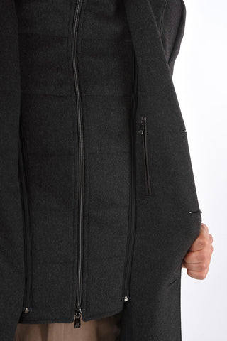 ID Notch Lapel Coat with Zip and Buttons Double Closure