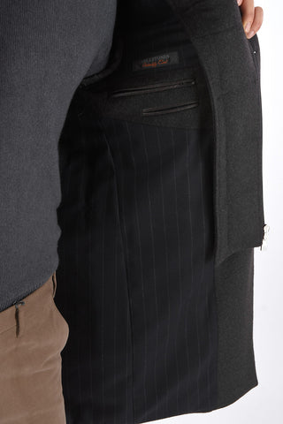 ID Notch Lapel Coat with Zip and Buttons Double Closure