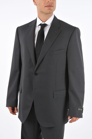 2 Buttons Pinstriped Suit with Flap Pockets