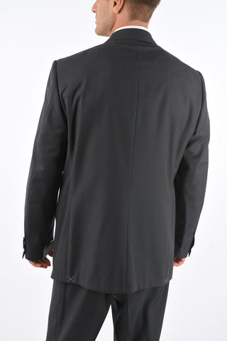 2 Buttons Pinstriped Suit with Flap Pockets