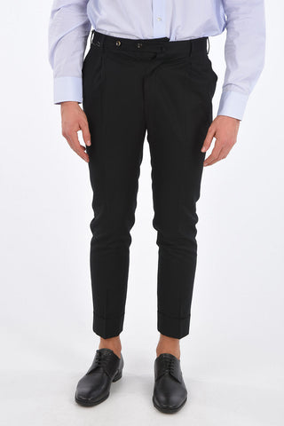 stretch wool single pleat trousers