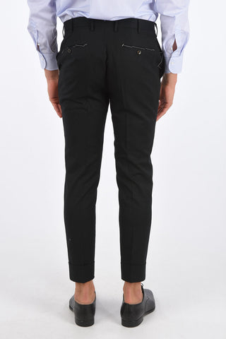 stretch wool single pleat trousers