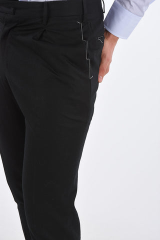 stretch wool single pleat trousers