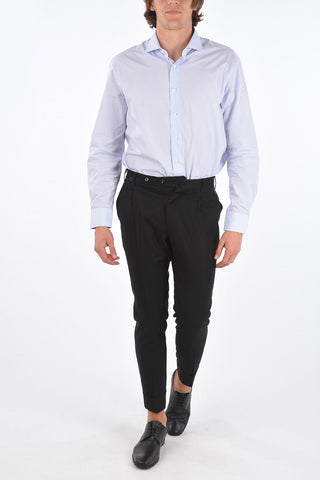stretch wool single pleat trousers