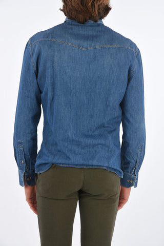 denim Leisure Fit spread collar snap button shirt
