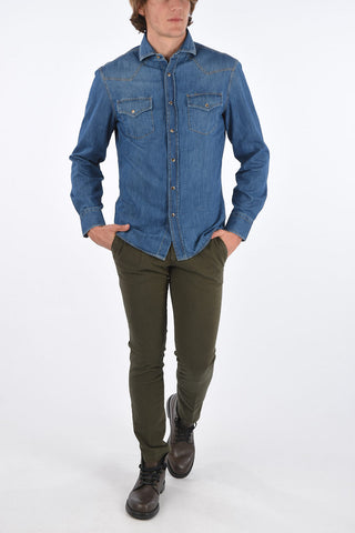 denim Leisure Fit spread collar snap button shirt