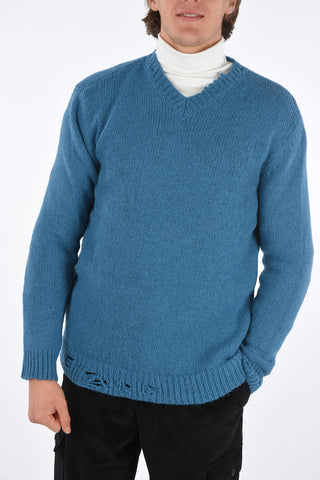 Distressed Effect V-Neck Sweater