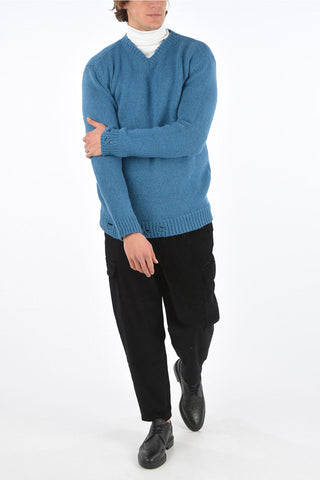 Distressed Effect V-Neck Sweater