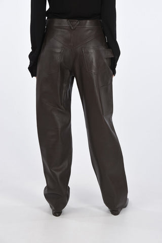 Leather Straight Fit Pants with Jewel Button