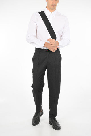 wool Mid-rise waist single pleat trousers