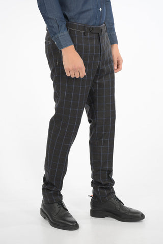pantalone windowpane check in lana vergine con tasca a filetto