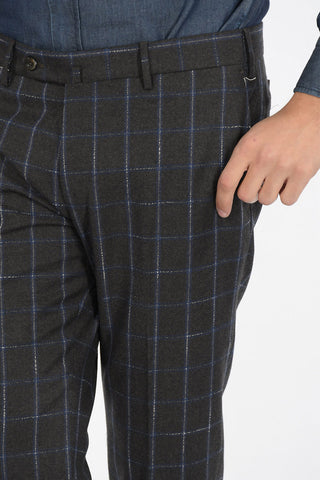 pantalone windowpane check in lana vergine con tasca a filetto