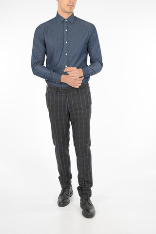 pantalone windowpane check in lana vergine con tasca a filetto