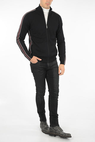 virgin wool half zip mock-neck sweater