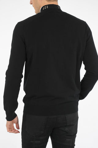 Buttoned V Neck Cotton Blend Sweater