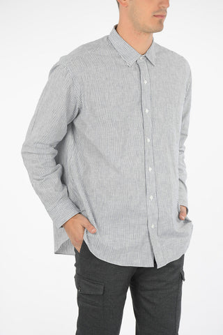 awning striped spread collar shirt with breast pocket
