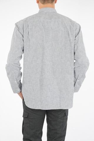 awning striped spread collar shirt with breast pocket