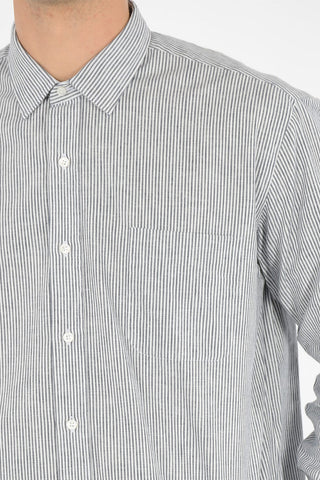 awning striped spread collar shirt with breast pocket