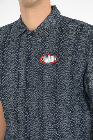 camicia stampa serpente denim collo francese
