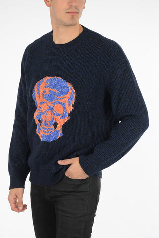 skull embroidered crew-neck sweater