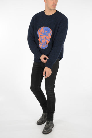 skull embroidered crew-neck sweater