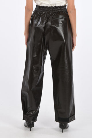 Shiny Leather Pants with Waistband and Ankle Velcro Detail