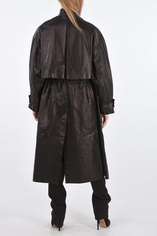 Trench in Pelle Monopetto con Coulisse in Vita 