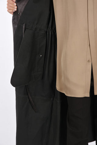 Trench in Pelle Monopetto con Coulisse in Vita 
