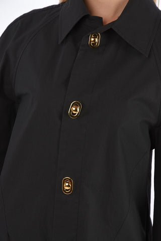 Flared Jumpsuit with Jewel Buttons and Classic Collar
