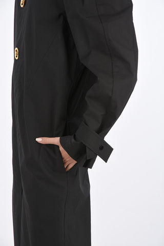 Flared Jumpsuit with Jewel Buttons and Classic Collar