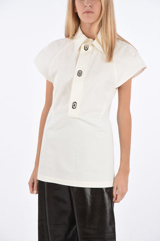 Coated Cotton Shirt with Decorative Buttons