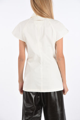 Coated Cotton Shirt with Decorative Buttons