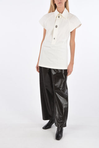 Coated Cotton Shirt with Decorative Buttons