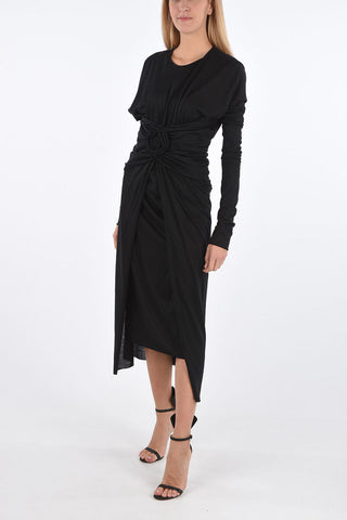 Wool Long Sleeve Dress with Floral Detail