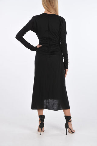 Wool Long Sleeve Dress with Floral Detail