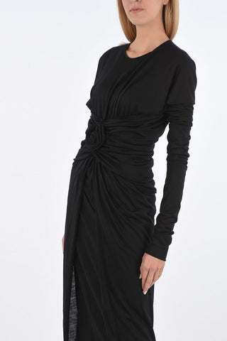 Wool Long Sleeve Dress with Floral Detail