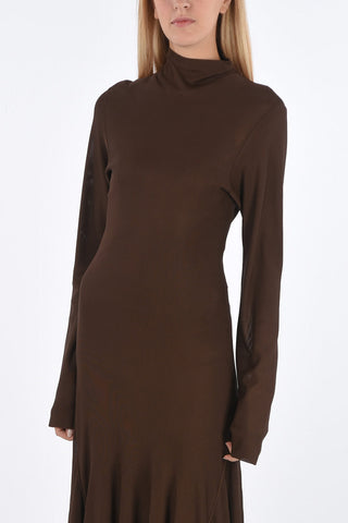 Long Flared Turtleneck Dress 