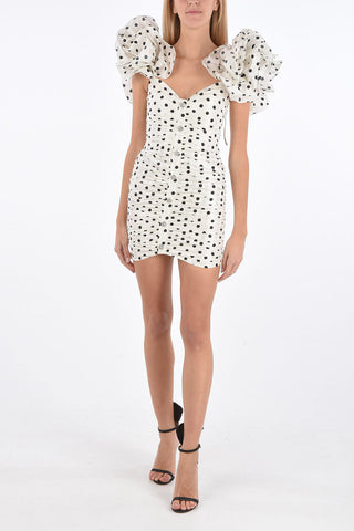 polka dot taffeta leg-o-mutton sleeve mini bodycon dress