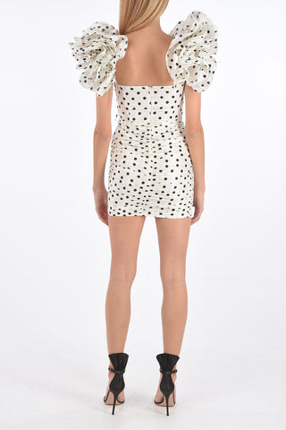 polka dot taffeta leg-o-mutton sleeve mini bodycon dress