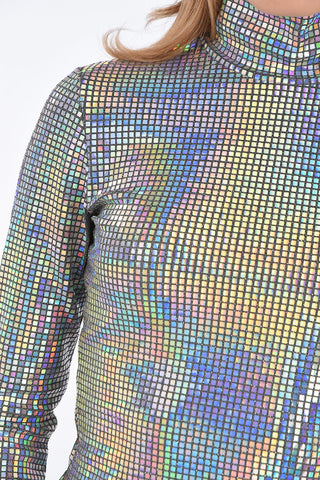 top a collo alto effetto olografico