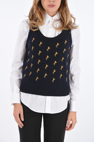 wool sleeveless sweater with embroidered horses